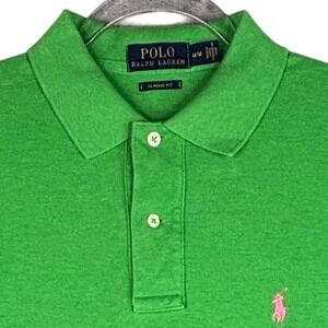 Polo Ralph Lauren Mens Classic Fit Polo Shirt Green Pink Pony Size M
